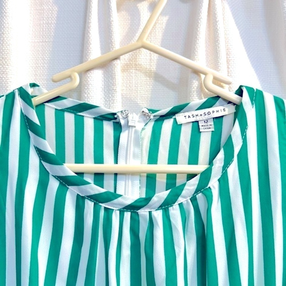 NWT Women’s Tash + Sophie Anthropologie Green & White Striped Midi Dress Size 12 - Picture 10 of 16
